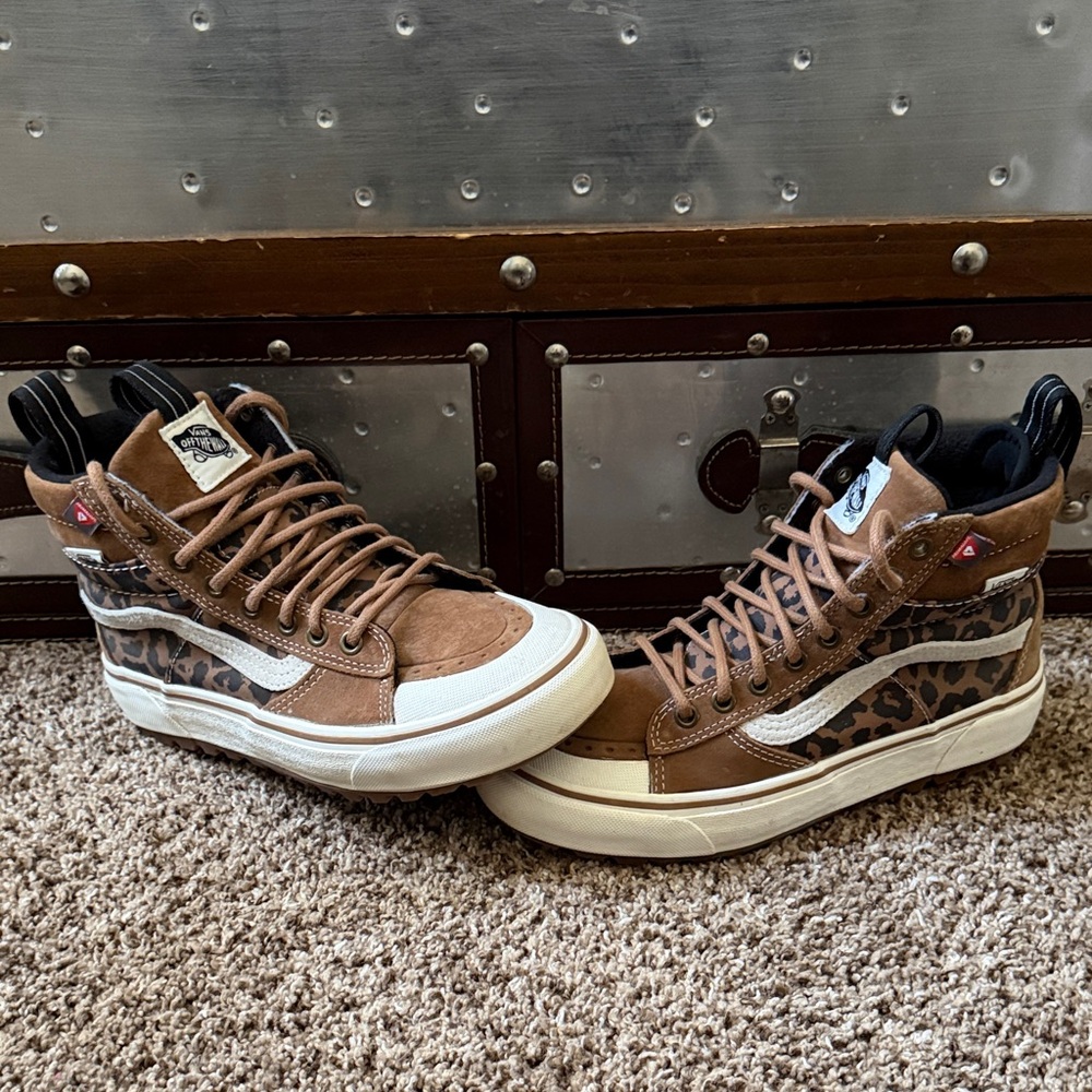 Vans Brown and White Ankle Boots with Leopard Print